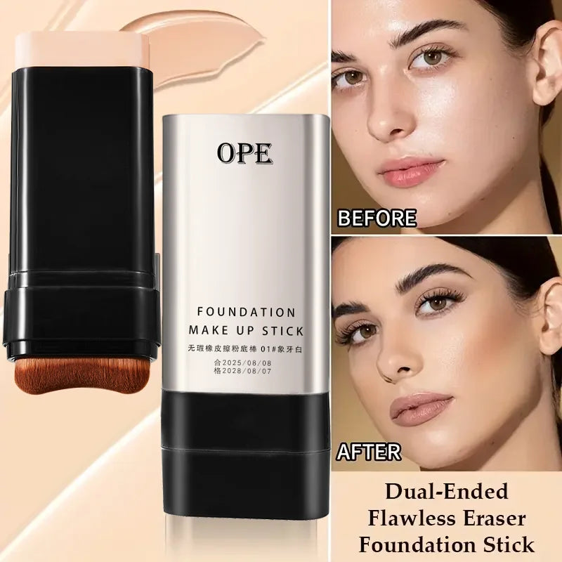 Flawless Eraser Foundation Stick - Dual-Ended with Brush, Long-Lasting, Hydrating Dewy Natural Finish