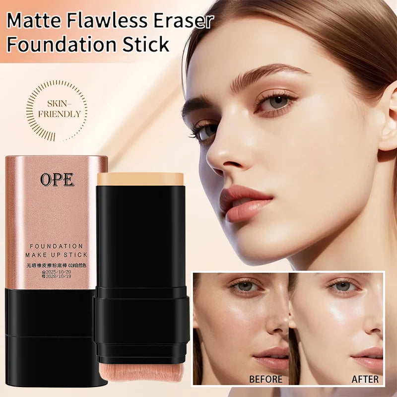 Flawless Eraser Foundation Stick - Dual-Ended with Brush, Long-Lasting, Hydrating Dewy Natural Finish